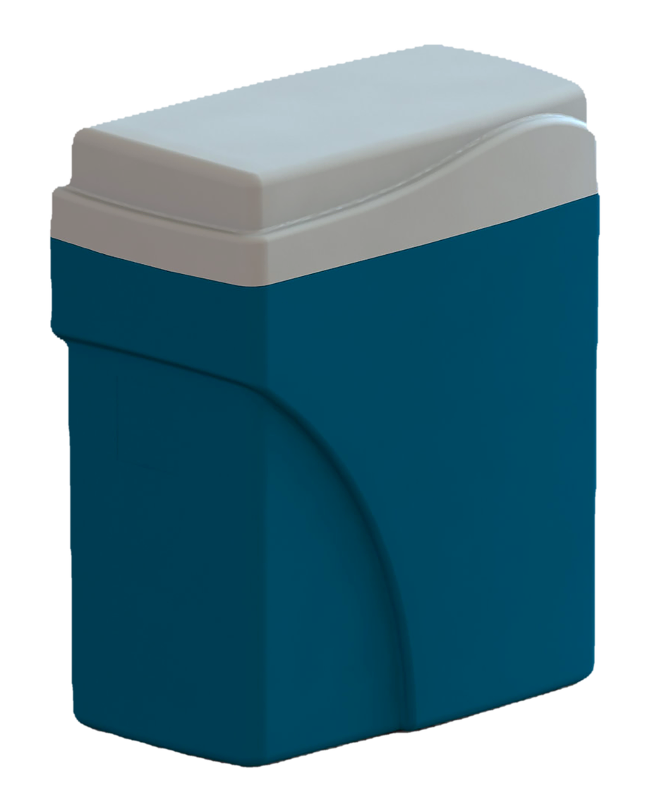 Adoucisseur d'eau sans électricité, appareil monobloc blanc et bleu